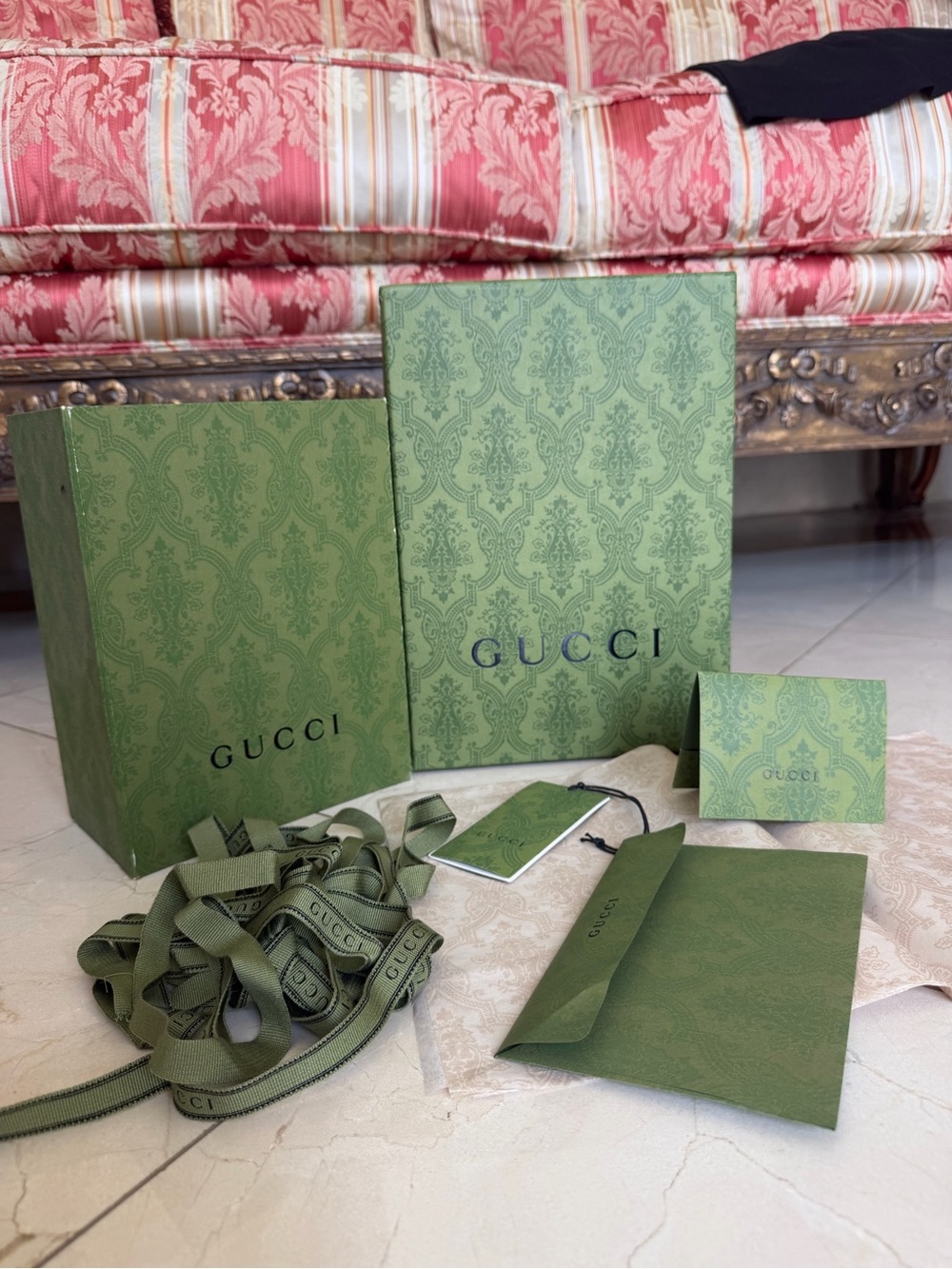 2 authentic Gucci Green Gift Box and Accessories Set